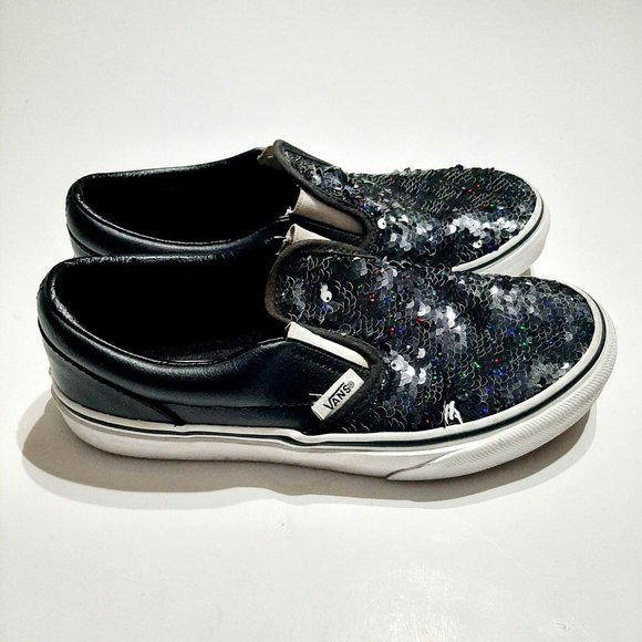 VANS OFF THE WALL Black & White SPARKLE Childrens Size 4 Girls Comfy Gym Shoes - Picture 2 of 5